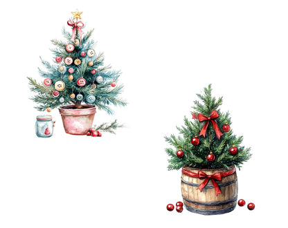 Watercolor Potted Christmas Clipart, Potted Christmas Tree Clipart Bundle png, Christmas Pot Clipart, Christmas Tree Clipart png