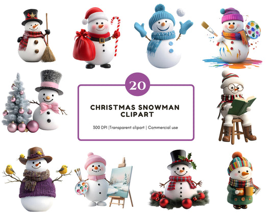 Watercolor Snowman Clipart Bundle, Snowman Clipart png Bundle, Winter Clipart, Winter Snowman Clipart, Nutcracker Ornament Clipart