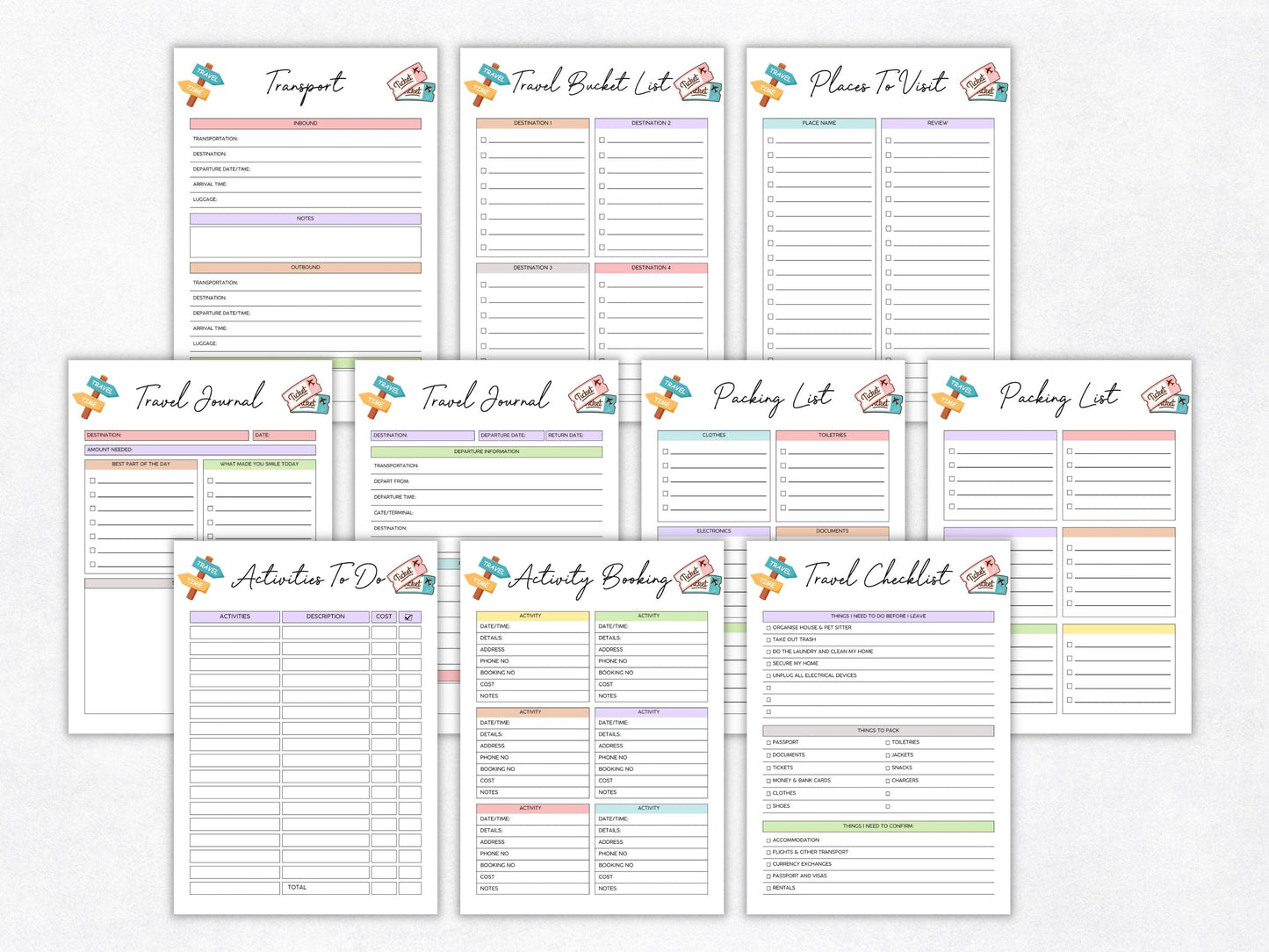 Travel Planner Printable Template, Vacation Journal (PDF)