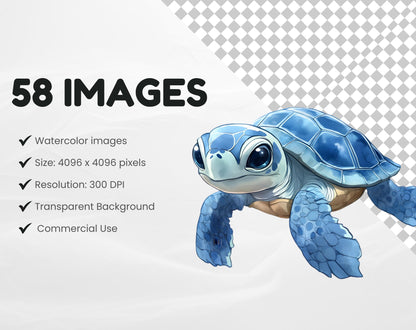 Watercolor Undersea Animal Clipart Bundle, Nursery Decor (PNG)