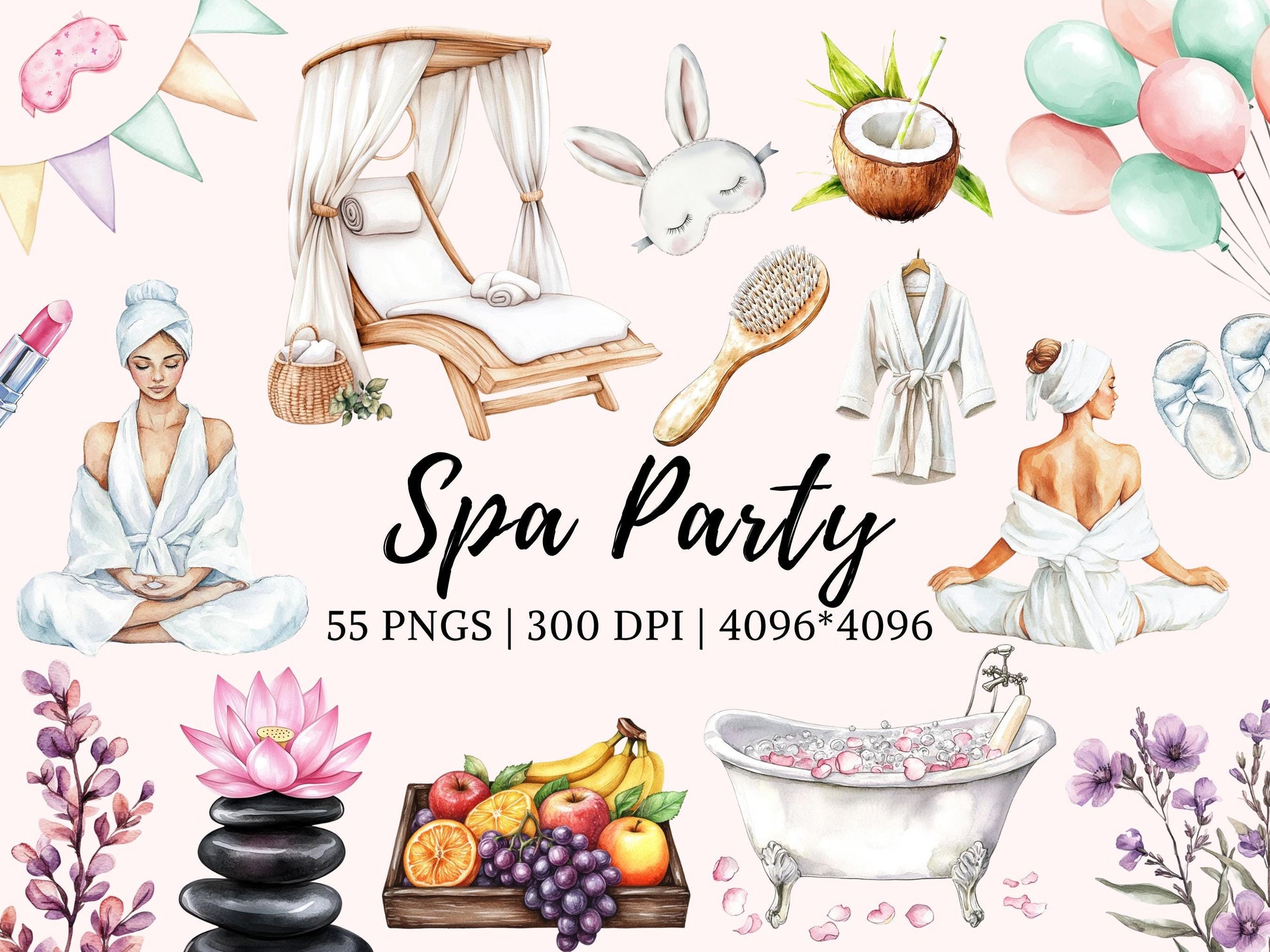 DIY Download Spa Party Clipart Bundle
