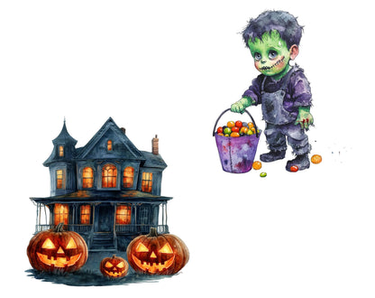 53 Happy Halloween Collection Clipart, Watercolor Happy Halloween Clipart Bundle png, Halloween Cat Clipart, Spooky Halloween Clipart png