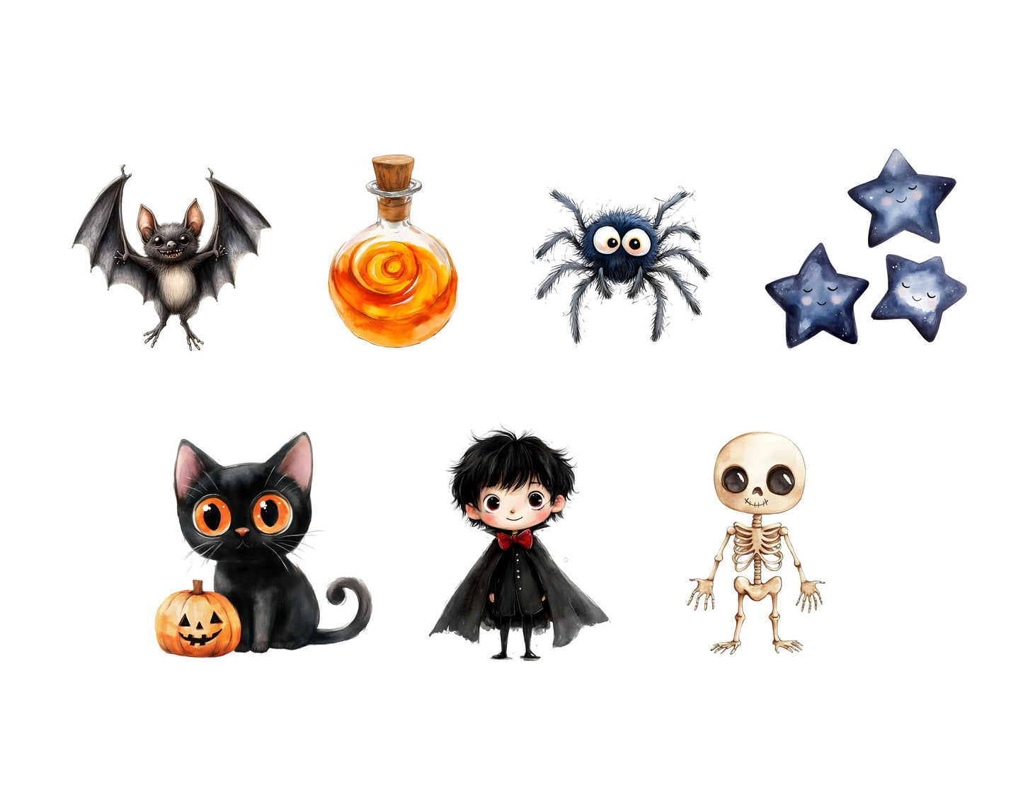 Watercolor Cute Halloween CLipart Bundle png, Cute Halloween Clipart, Halloween Clipart png, Spooky png, Ghost Clipart, Haunted House png