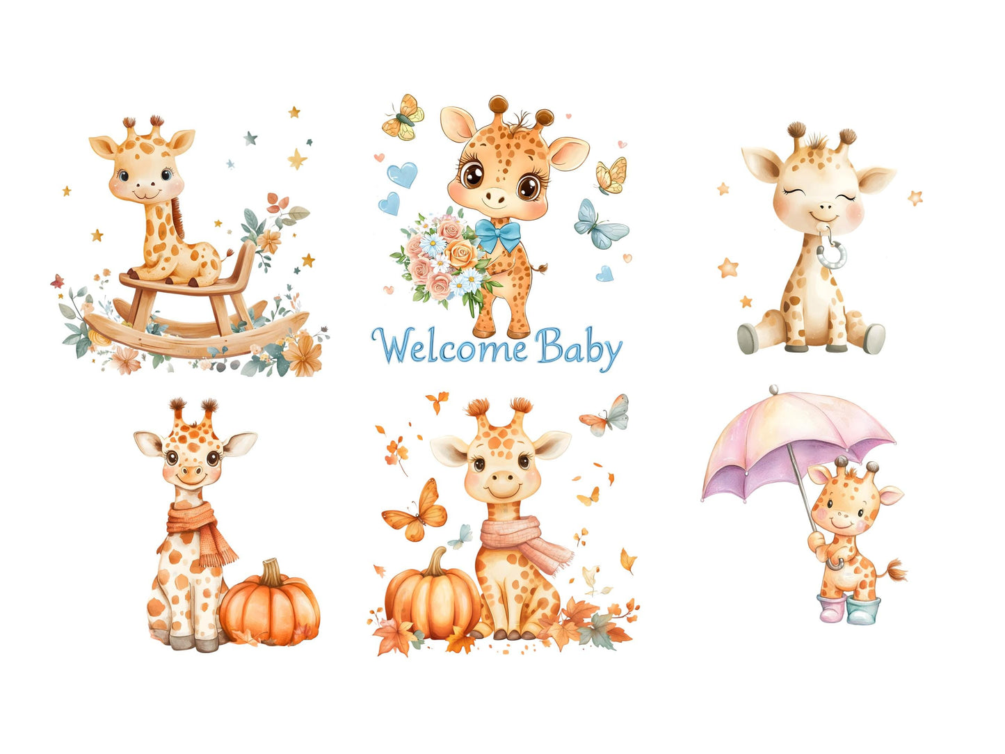 Baby Giraffe Clipart, Welcome Baby Clipart, Watercolor Baby Giraffe png, Cute Giraffe Clipart, Baby Shower, Nursery Decor, Cute Baby Animal