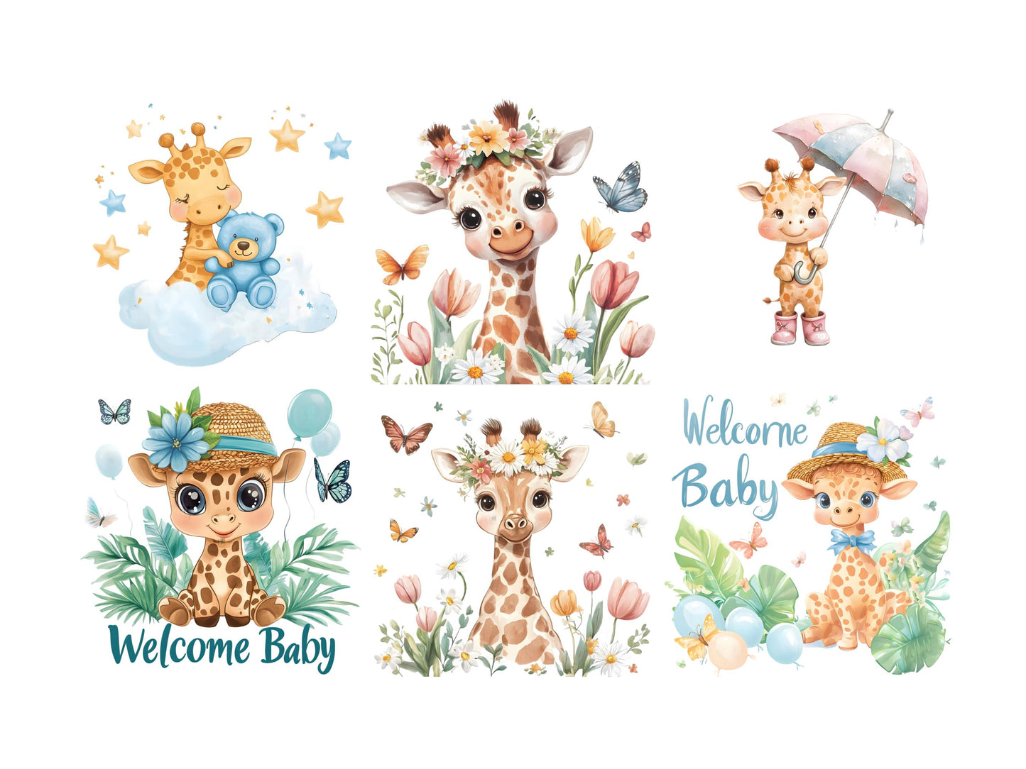 Baby Giraffe Clipart, Welcome Baby Clipart, Watercolor Baby Giraffe png, Cute Giraffe Clipart, Baby Shower, Nursery Decor, Cute Baby Animal