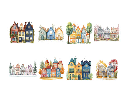 Watercolor Houses Clipart Bundle png, Quirky Houses Clipart png, Whimsical House Clipart, Quirky House Clipart png, House Clipart png