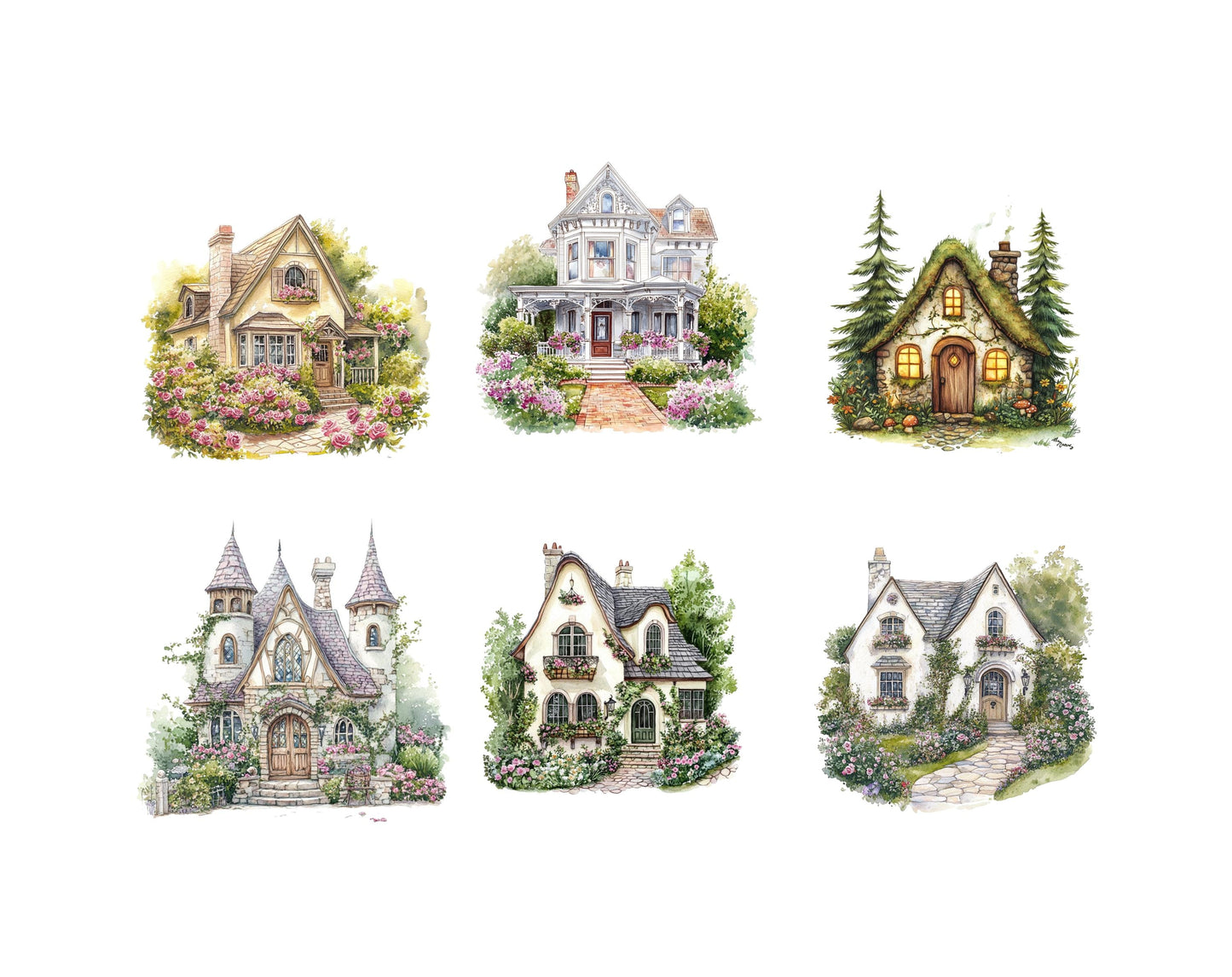 Watercolor Houses Clipart Bundle png, Quirky Houses Clipart png, Whimsical House Clipart, Quirky House Clipart png, House Clipart png