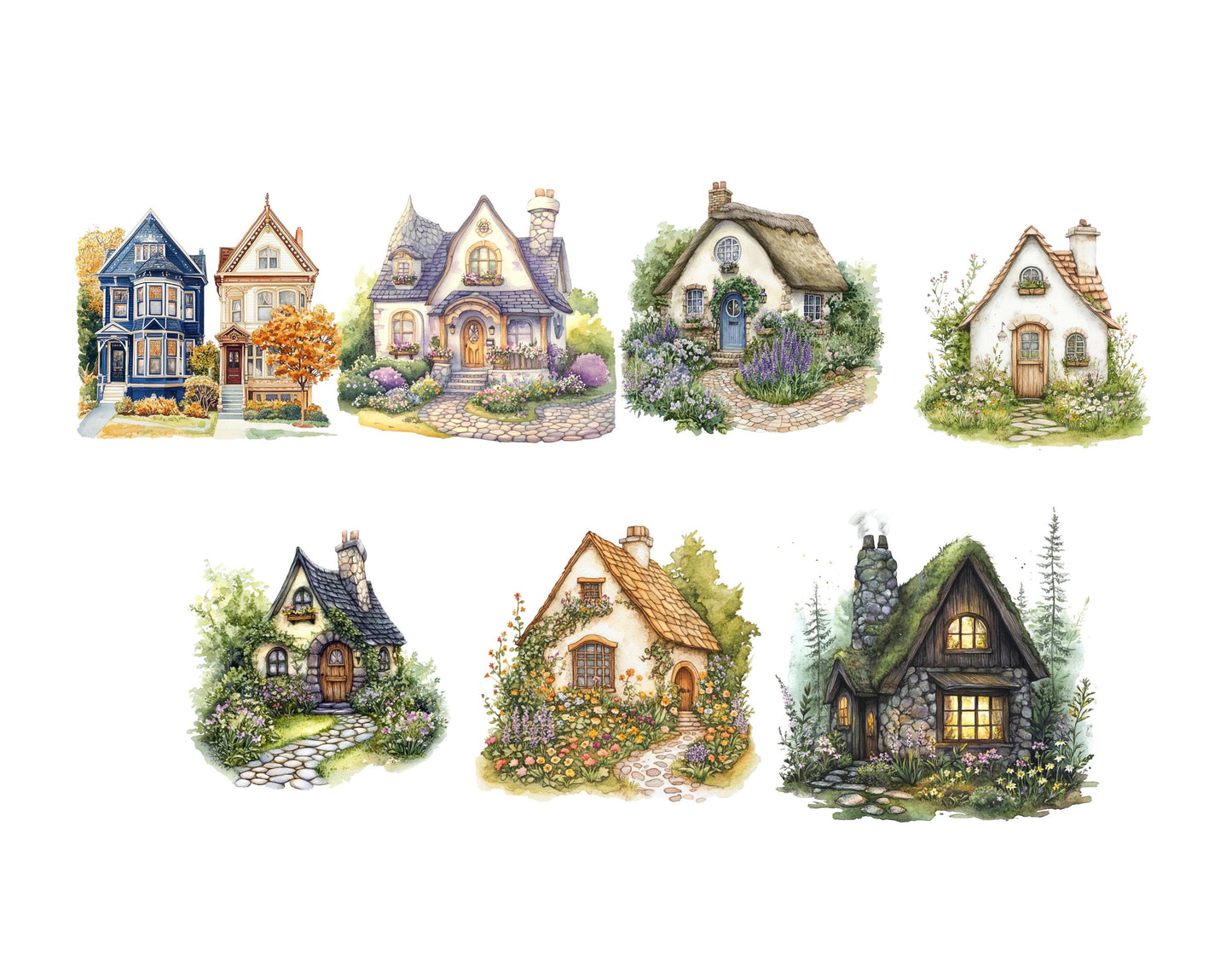 Watercolor Houses Clipart Bundle png, Quirky Houses Clipart png, Whimsical House Clipart, Quirky House Clipart png, House Clipart png