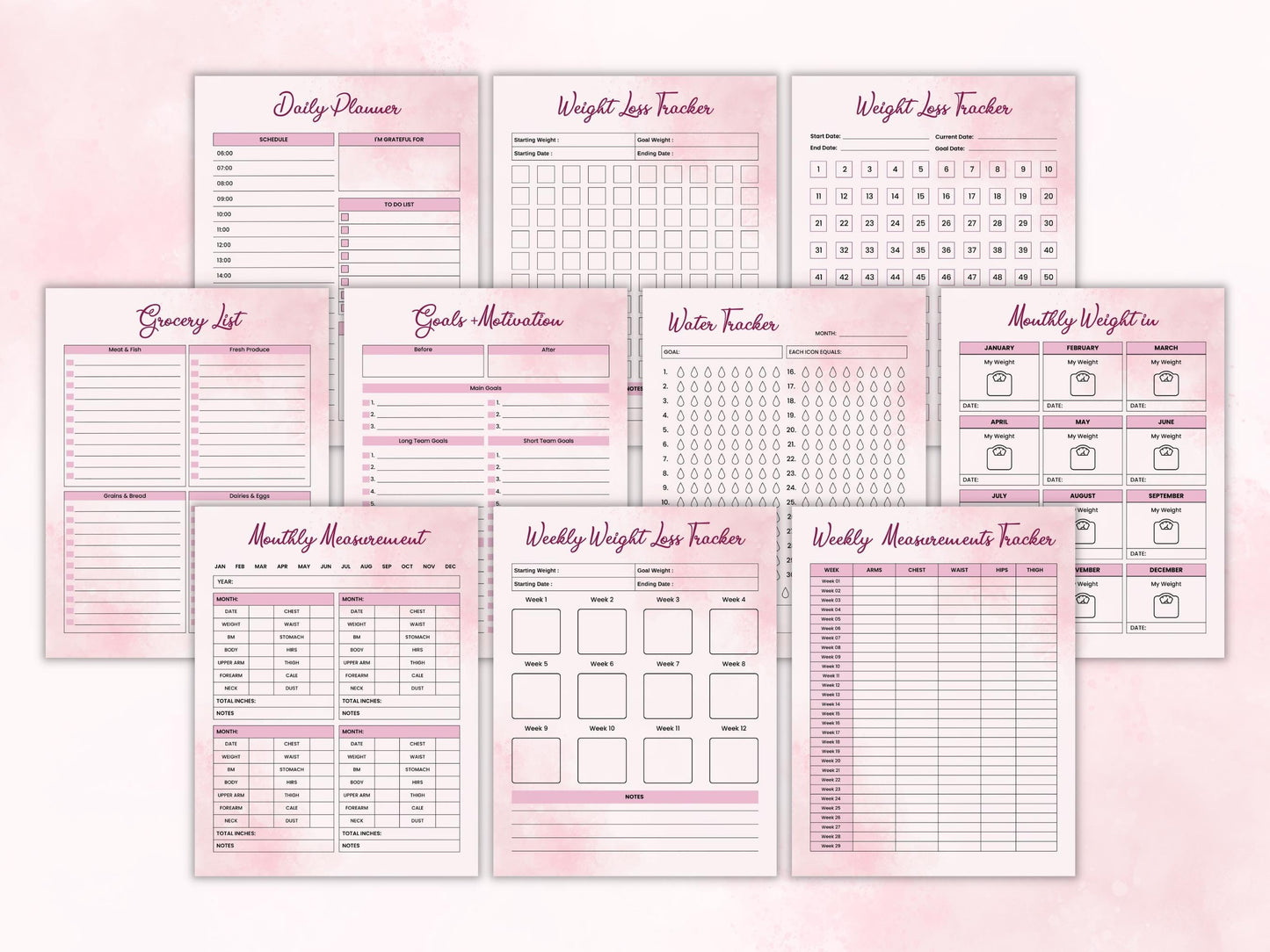 Printable Weight Loss Planner, Fitness Tracker, Calorie Calculator (PDF)