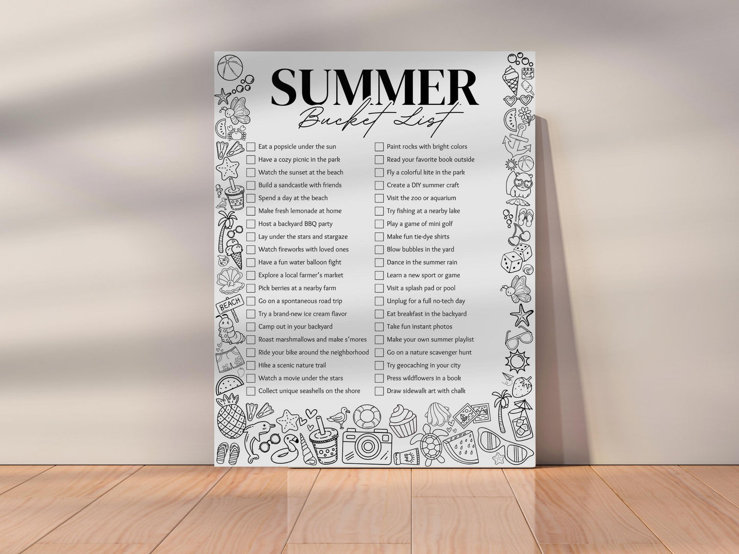 Summer Bucket List Printable: Fun Activities for Kids (Canva Template, US Letter Size)
