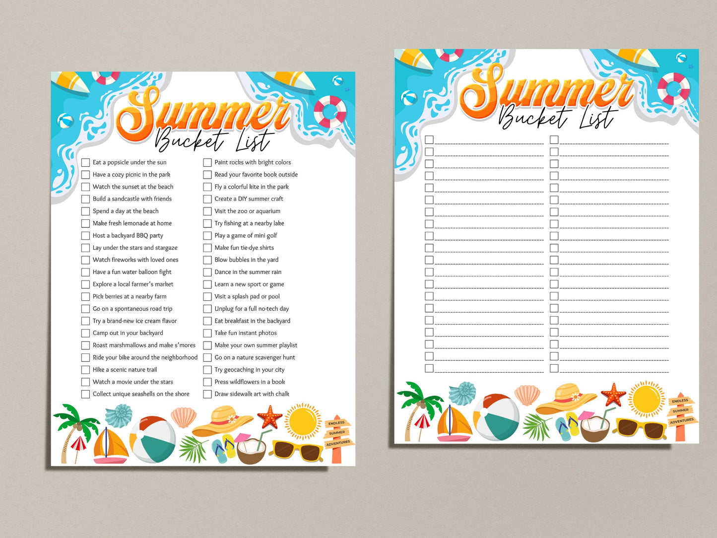 Summer Bucket List Printable: Fun Family Activities - Canva Template