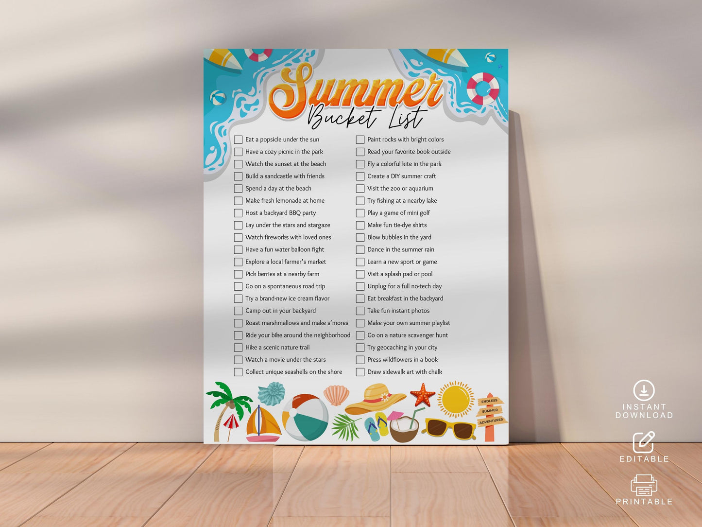 Summer Bucket List Printable: Fun Family Activities - Canva Template