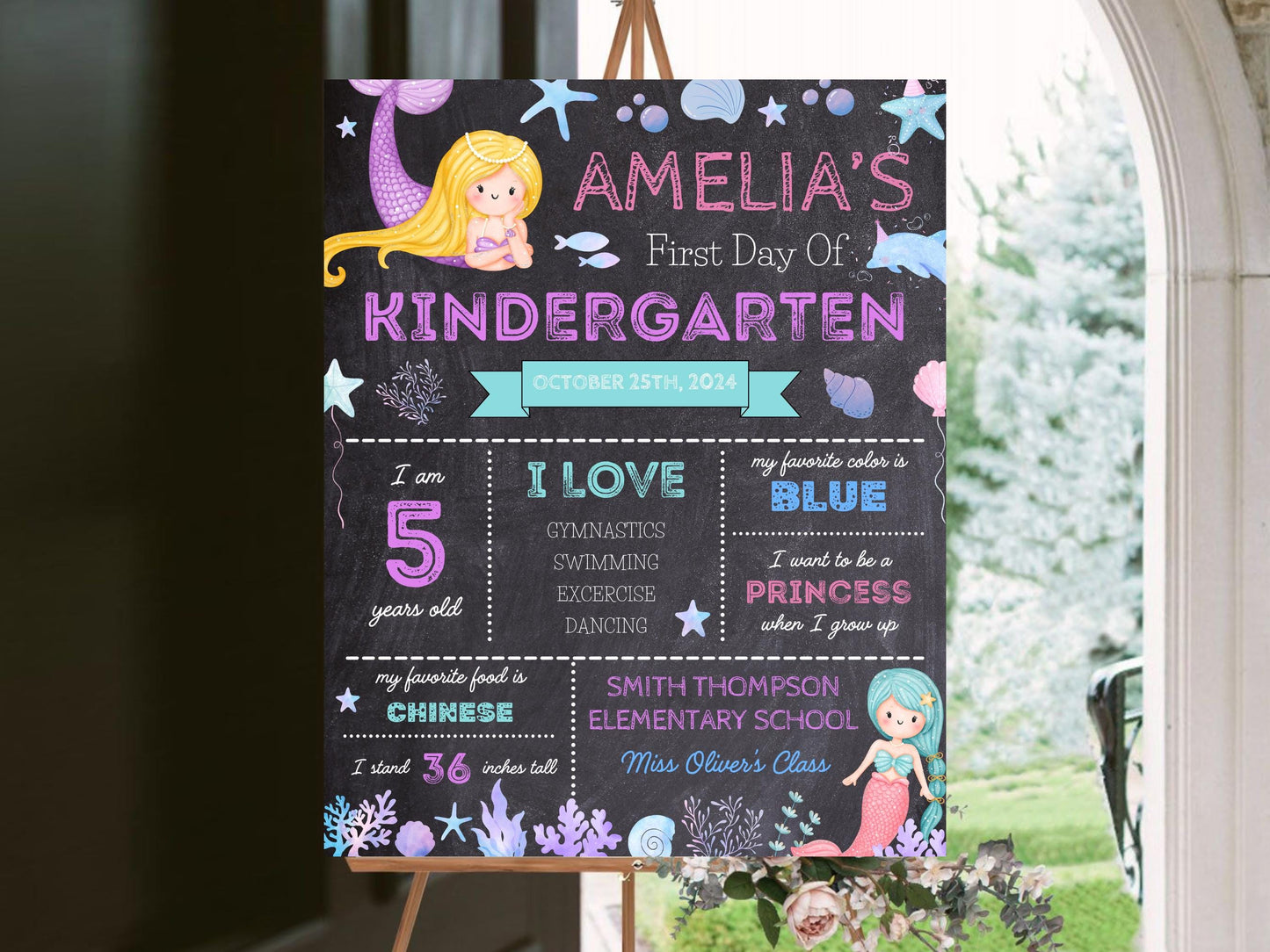 Mermaid First Day of School Sign: Editable Chalkboard Poster (Digital Download)