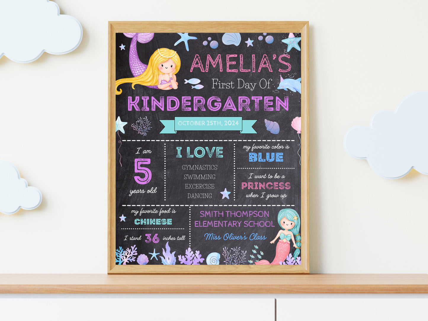 Mermaid First Day of School Sign: Editable Chalkboard Poster (Digital Download)