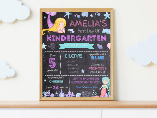 Mermaid First Day of School Sign: Editable Chalkboard Poster (Digital Download)