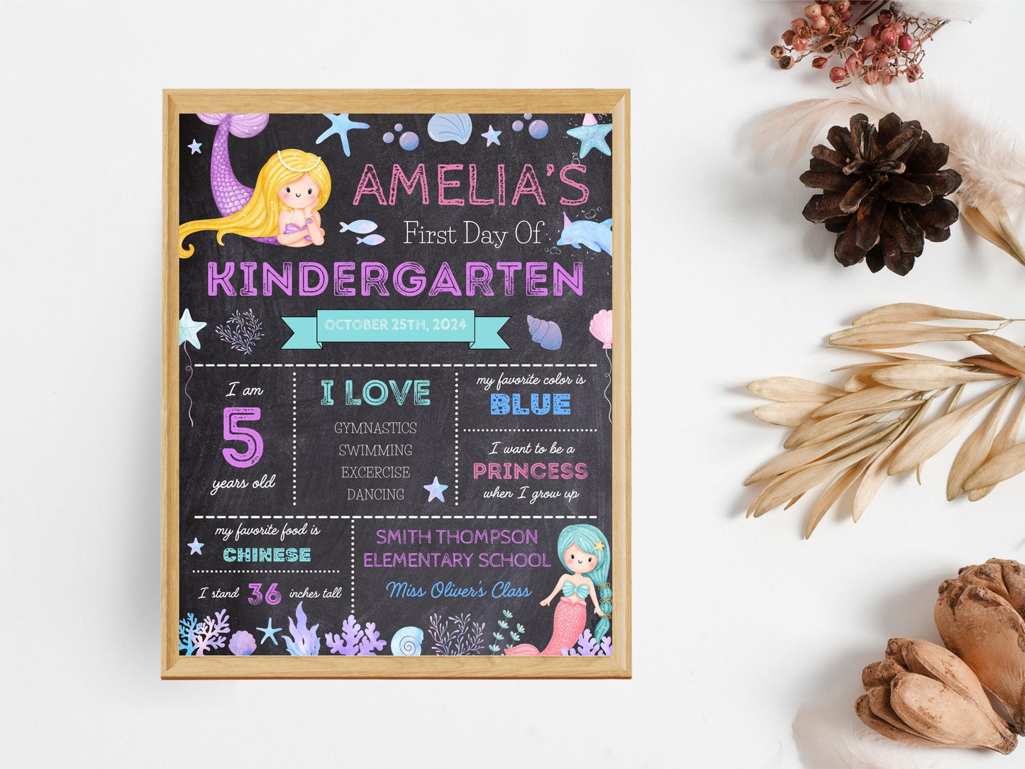 Mermaid First Day of School Sign: Editable Chalkboard Poster (Digital Download)
