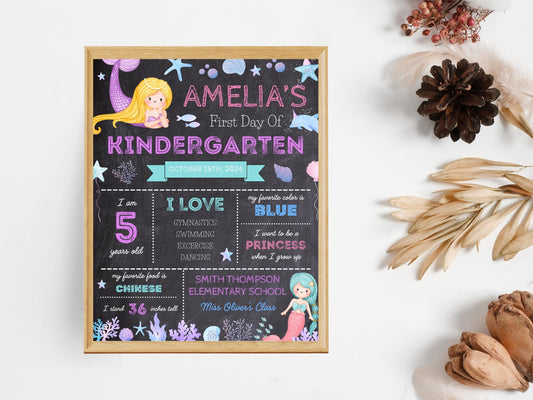 Mermaid First Day of School Sign: Editable Chalkboard Poster (Digital Download)