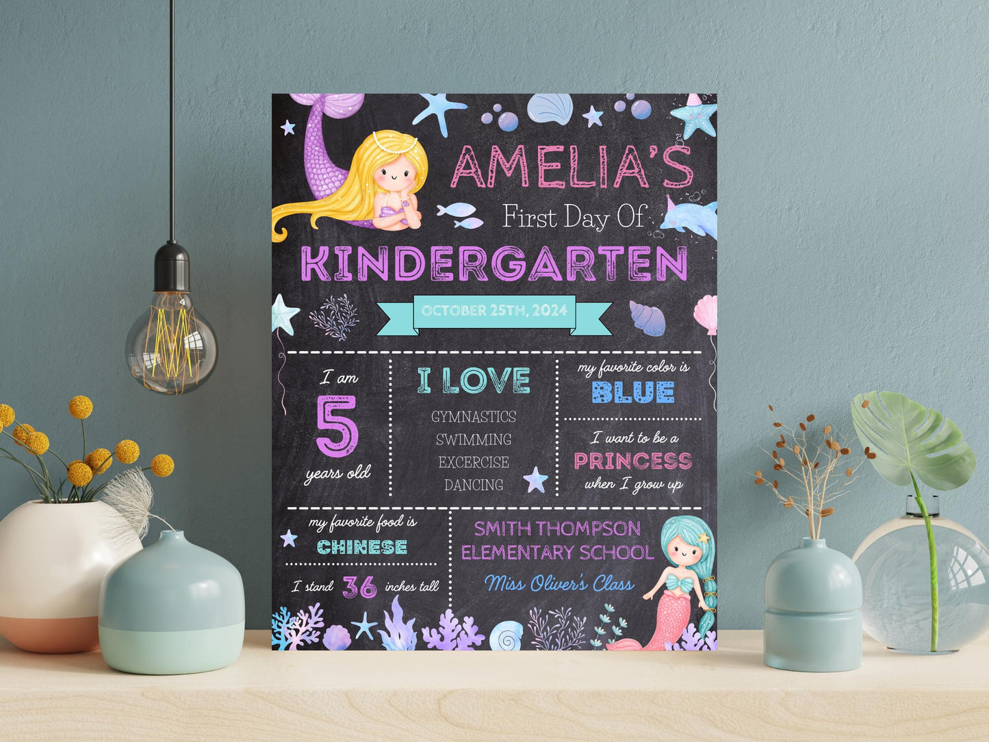 Mermaid First Day of School Sign: Editable Chalkboard Poster (Digital Download)