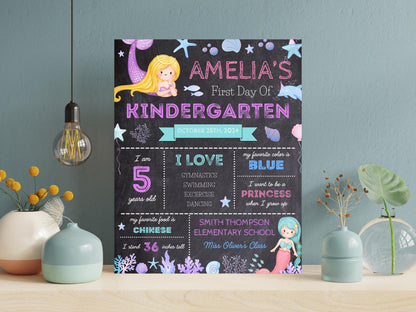 Mermaid First Day of School Sign: Editable Chalkboard Poster (Digital Download)