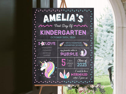 Unicorn First Day of School Sign, Editable Chalkboard Poster (Instant Download)