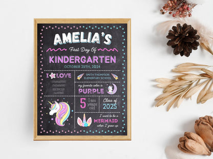 Unicorn First Day of School Sign, Editable Chalkboard Poster (Instant Download)