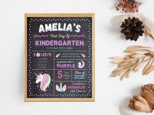 Unicorn First Day of School Sign, Editable Chalkboard Poster (Instant Download)