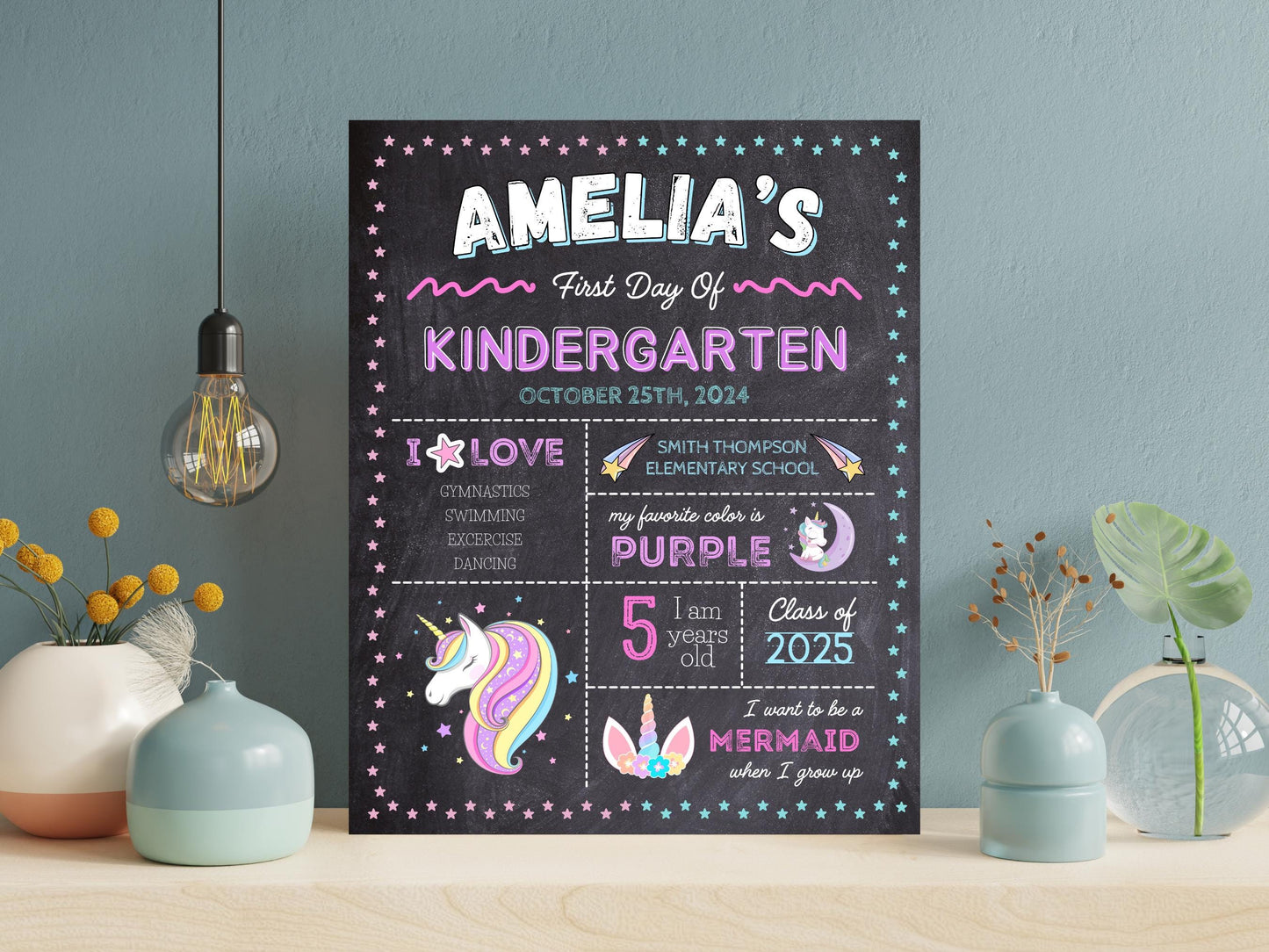 Unicorn First Day of School Sign, Editable Chalkboard Poster (Instant Download)
