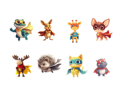 Niedliches Tier-Superhelden-Clipart-Bundle, Tier-Superhelden-Clipart (PNG), Niedliche Tier-Clipart, Niedliche Baby-Tier-Superhelden-Clipart (PNG)