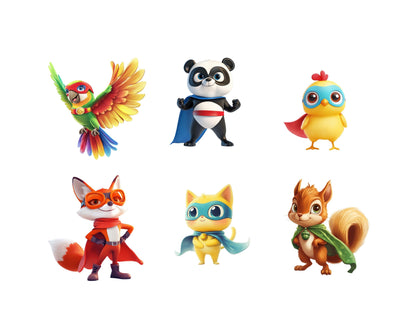 Niedliches Tier-Superhelden-Clipart-Bundle, Tier-Superhelden-Clipart (PNG), Niedliche Tier-Clipart, Niedliche Baby-Tier-Superhelden-Clipart (PNG)