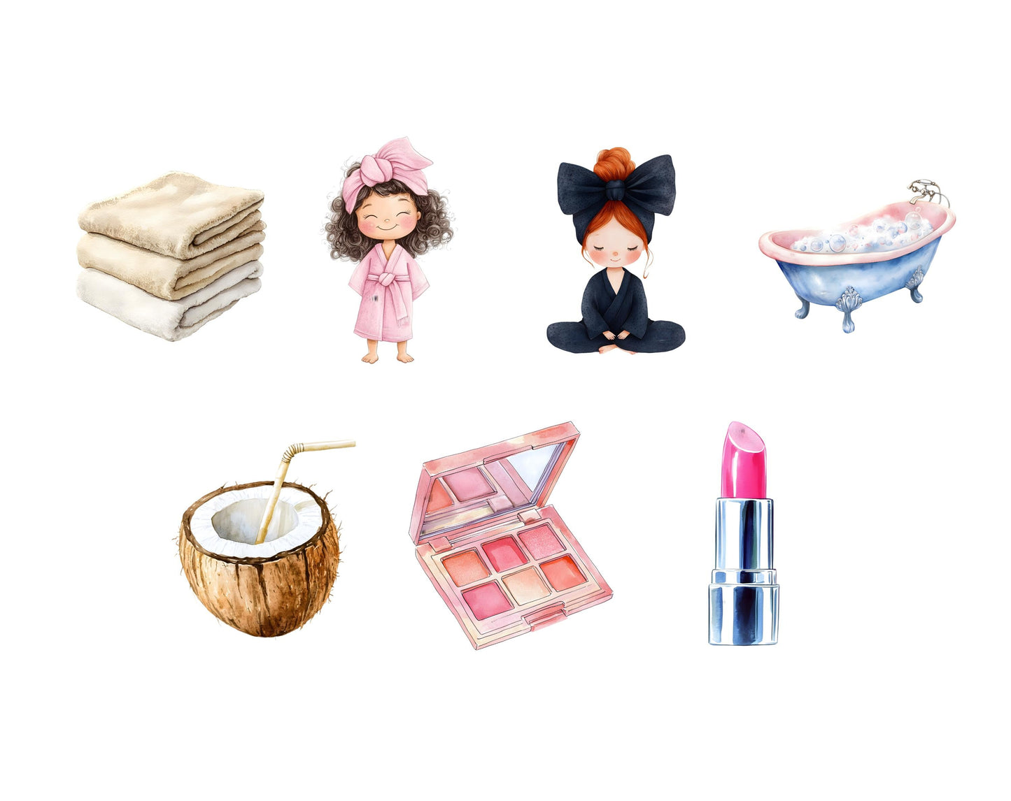 Watercolor Spa Party Clipart, Spa Party Clipart png Bundle, 51 Spa Party Clipart, Glam Girl Clipart, Spa Girl Clipart, Bath And Spa Clipart