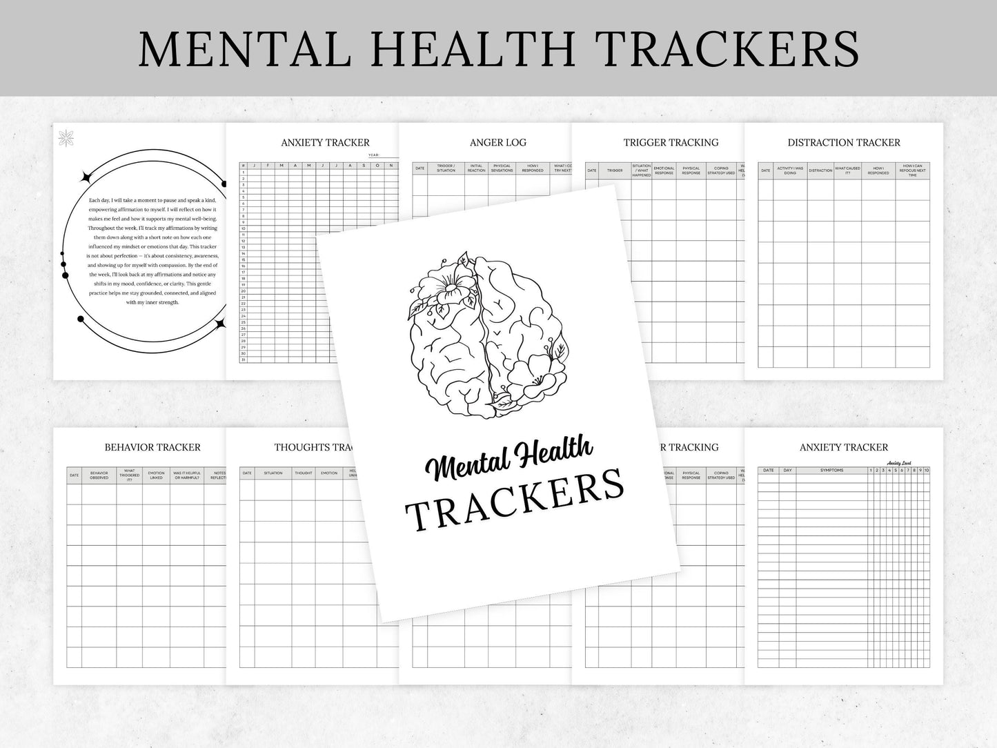 Mental Health Planner Bundle, Self-Care Workbook (Printable)