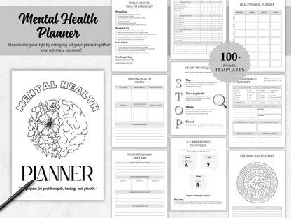 Mental Health Planner Bundle, Self-Care Workbook (Printable)