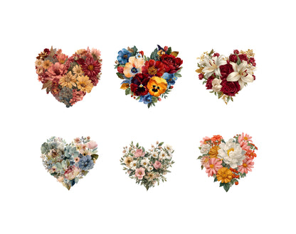 Blumenherz-Clipart-Bundle (PNG), Aquarell-Herz-Clipart, Blumenherz-Clipart, Blumenherz-Kranz-Clipart, Valentinstag-Herz-Clipart