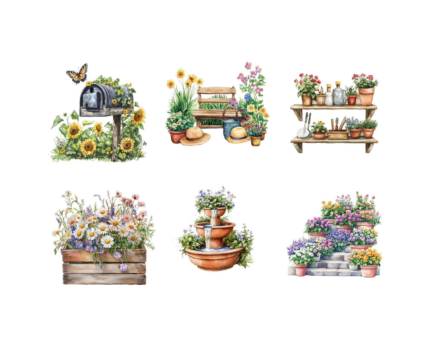 Watercolor Gardening Clipart Bundle png, Gardening Clipart, Garden Clipart png, Home Garden Clipart, Gardening Tools clipart