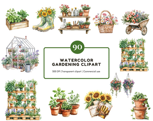 Watercolor Gardening Clipart Bundle png, Gardening Clipart, Garden Clipart png, Home Garden Clipart, Gardening Tools clipart