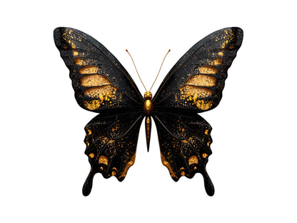 Schmetterlings-Cliparts in Schwarz und Gold, Schmetterlings-Clipart-Bundle (PNG), Aquarell-Schmetterlings-Cliparts, goldene, funkelnde Schmetterlings-Cliparts