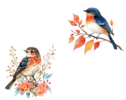 Scandinavian Birds Clipart Bundle, Watercolor Birds Clipart png, Floral Bird Clipart, Watercolor Scandinavian Bird png, Instant Download