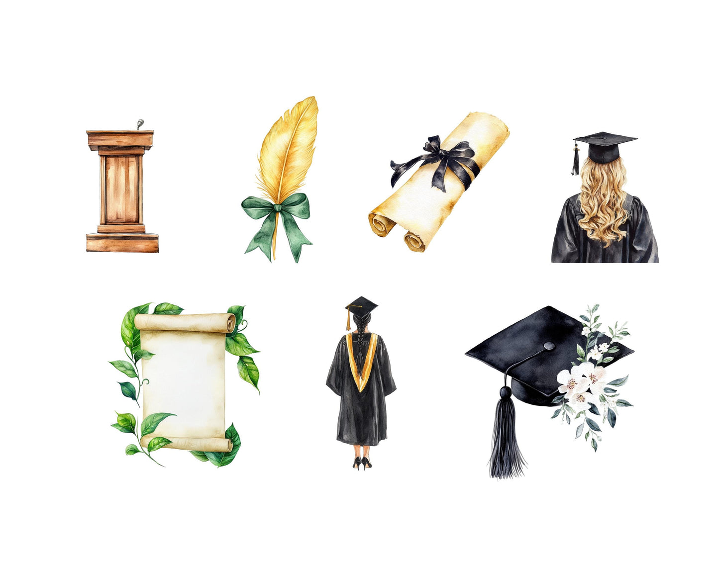 Watercolor Graduation Clipart, Graduation Clipart Bundle png, Girl Graduate Clipart, Graduation Party Clipart, Graduation Ceremony Clipart