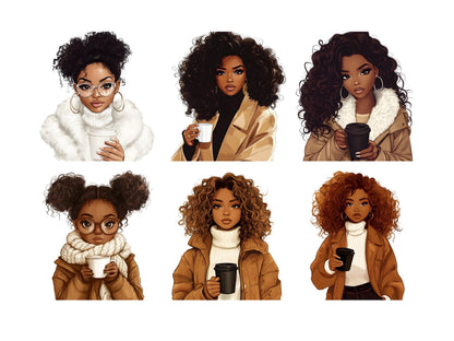 Black Girl Clipart png Bundle, Watercolor Black Girl Clipart, Black Women Clipart png, Fashion Girl Clipart, Black Beauty Girl Clipart