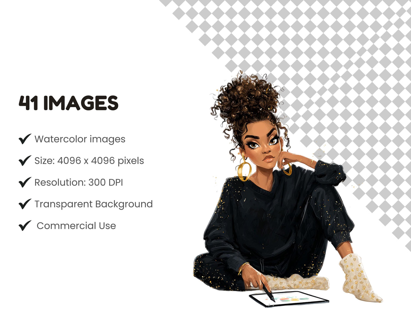 Black Girl Clipart Bundle png, Black Boss Lady Collection Clipart, Watercolor Black Women Clipart, Black Boss Lady Bundle Clipart png