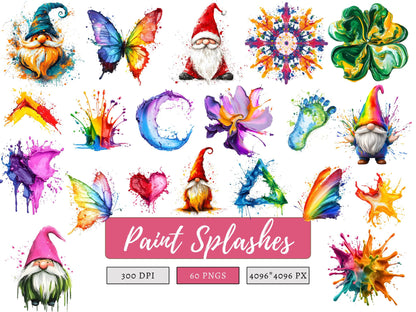 Aquarell-Spritzer-Clipart-Bundle (PNG), Farbspritzer-Clipart, Farbspritzer-Clipart (PNG), Bunte Spritzer (PNG), Tintenspritzer-Clipart