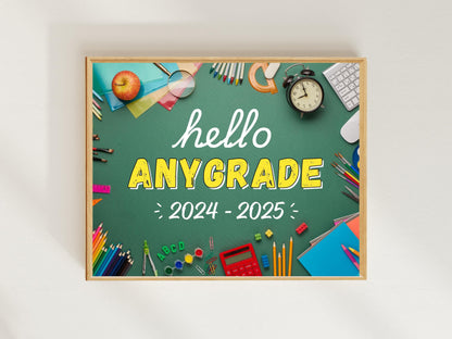 Editable Hello Grade Printable Sign, Back to School Decor (Digital Download)