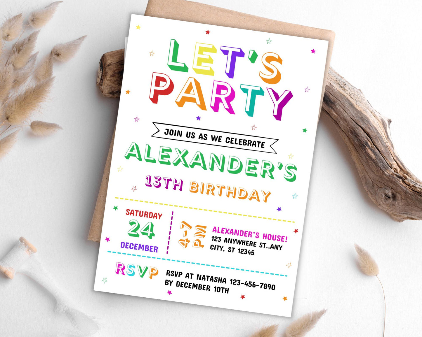 Editable Rainbow Birthday Invitation Template, Kids Party Invite (Digital Download)