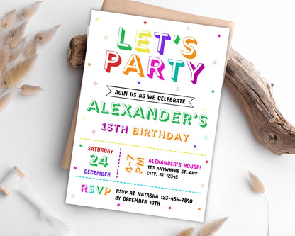 Editable Rainbow Birthday Invitation Template, Kids Party Invite (Digital Download)
