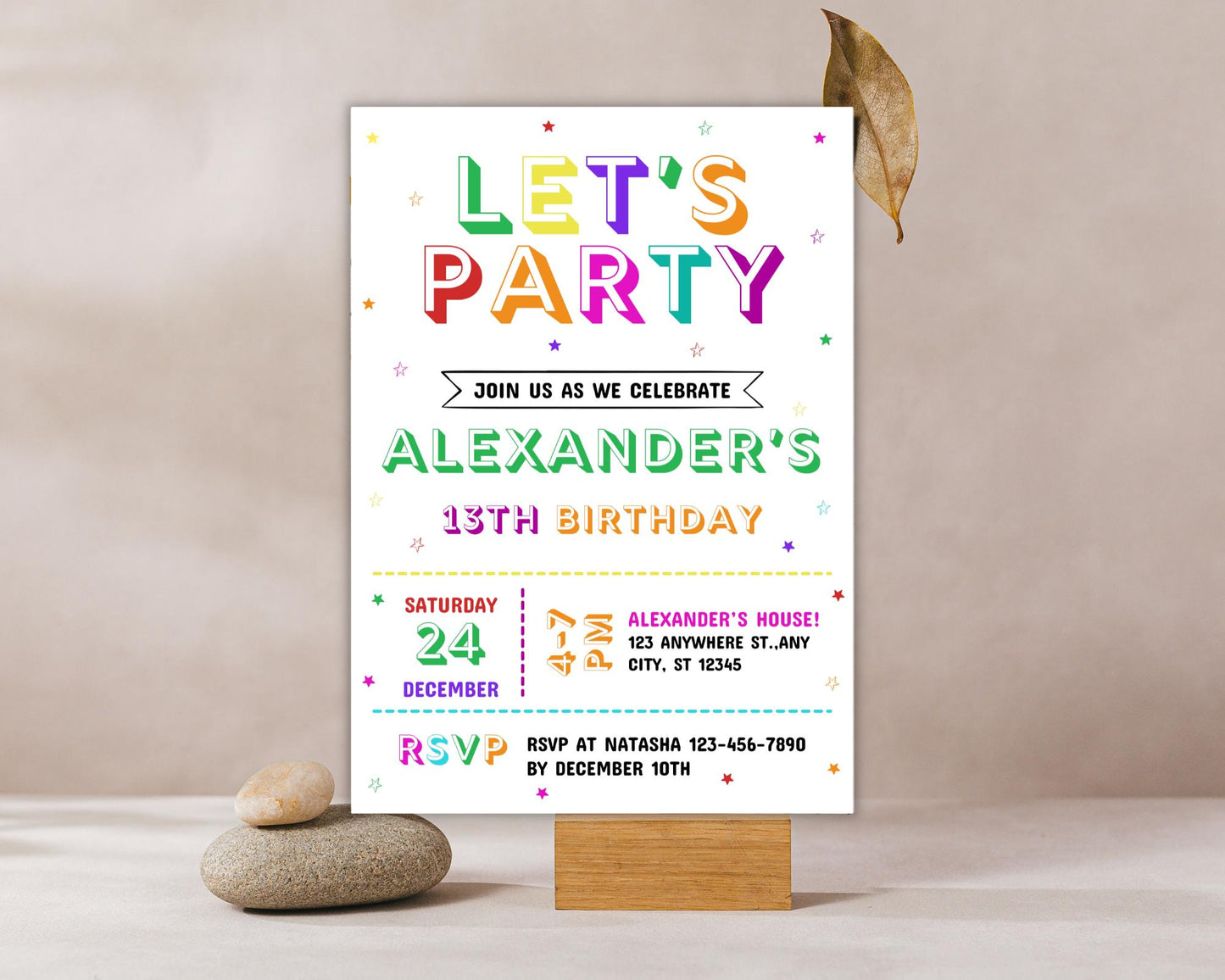 Editable Rainbow Birthday Invitation Template, Kids Party Invite (Digital Download)