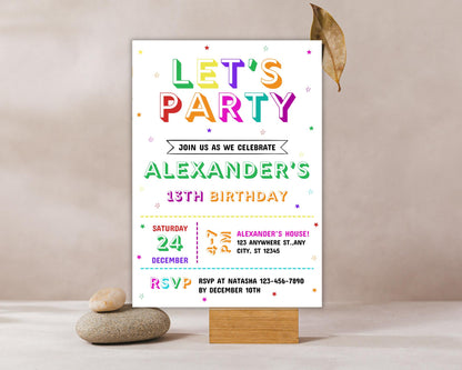 Editable Rainbow Birthday Invitation Template, Kids Party Invite (Digital Download)