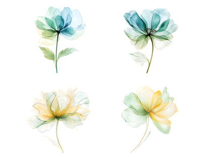 Abstraktes Blumen-Clipart-Bundle, Aquarell-Blumen-Clipart, Blumen-PNG, Trockenblumen-PNG, Transparentes Blumen-Set, Sofort-Download