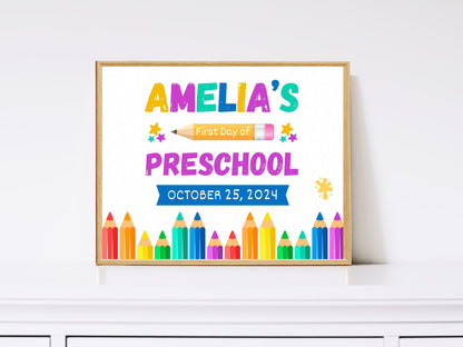 First Day of Pre-K Sign: Editable Photo Prop Canva Template (Instant Download