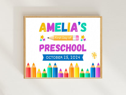 First Day of Pre-K Sign: Editable Photo Prop Canva Template (Instant Download