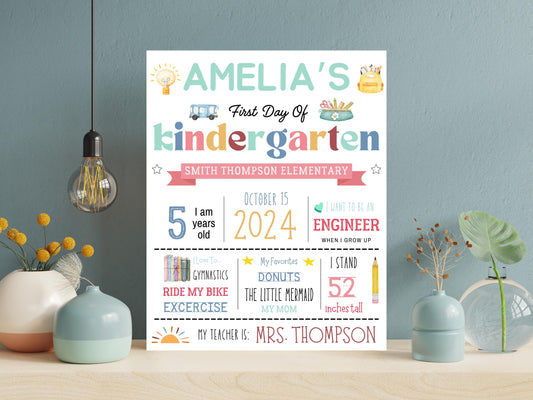 First Day of School Sign: Editable Kindergarten Printable, Canva Template